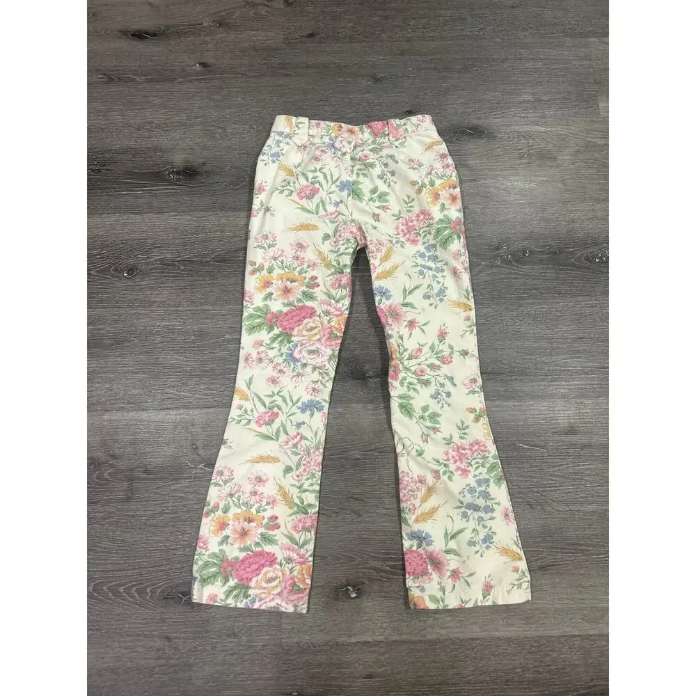 Vintage Ralph Lauren Girls Size 10 Floral Pants Cotton Pastel Wildflower Kidcore
